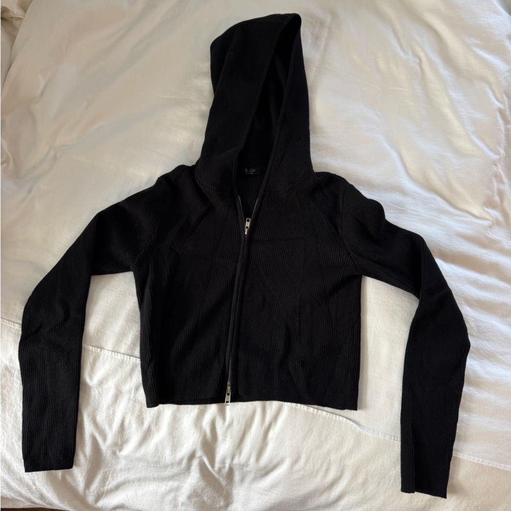 Brandy Melville Black Cropped Hooded Jacket